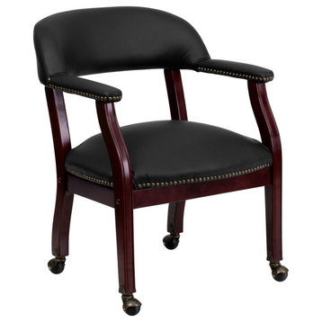 Black Leather Conference Chair with Accent Nail Trim and Casters
