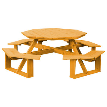 Cedar Octagon Picnic Table with Attached Benches, Natural Stain