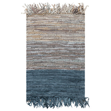 Safavieh Vintage Leather Vtl401M Striped Rug, Blue and Gray, 7'0"x7'0" Round