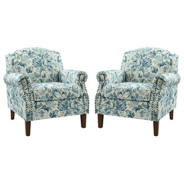Comfy Armchair With Nailhead Trims Set of 2, Aegean