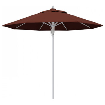 9' Patio Umbrella Silver Pole Fiberglass Rib Pulley Lift Sunbrella, Henna