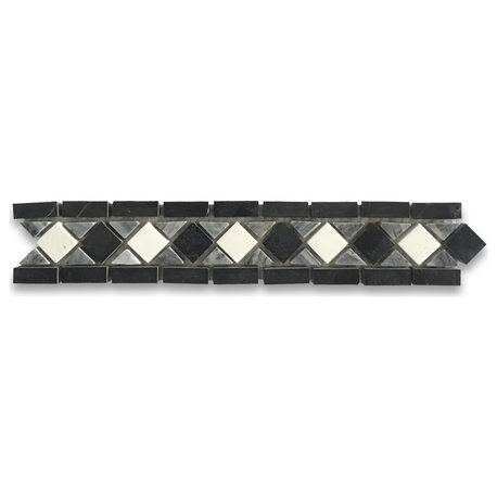 Marble Mosaic Border Listello Tile Classic White Jade 2x10.6 Polished, 1 piece