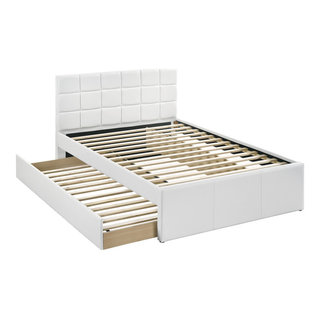 Faux Leather Upholstered Full Size Bed With Trundle,White ...