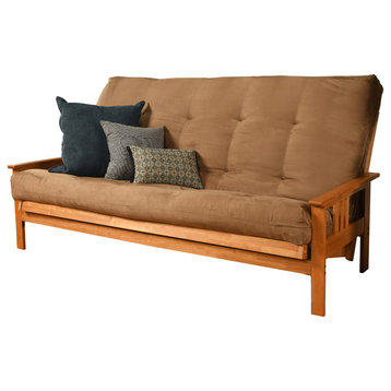 Caleb Frame Queen Futon With Butternut Finish, Suede Peat