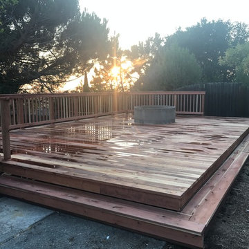 New retaining wall and fence and deck