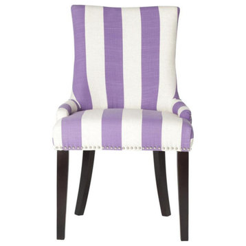 De De 19" Awning Stripes Dining Chair, Set of 2, Silver Nail Heads, Lavender