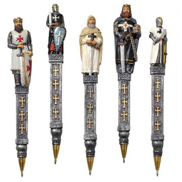 6.5" Medieval Knight Statue Sculpture Decorative Pen Gift Set - Set of 5