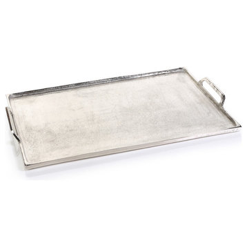 Aluminum Tray with Handles, Rectangular Shape, Silver