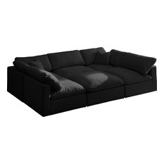 Velvet Down Modular 4-Seat Sectional, Black, Seating for 5 + 1 Ottoman, Armless