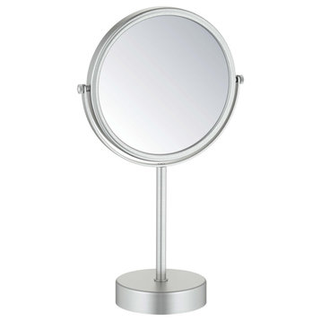 Circular Free Standing Magnifying Make Up Mirror, Brushed Nickel