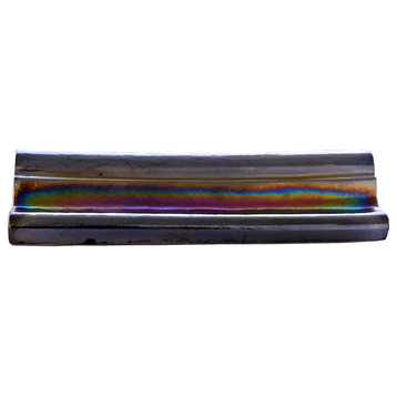 2 in x 8 in 100% Recycled Glass Bullnose Trim in Iridescent Black Pearl