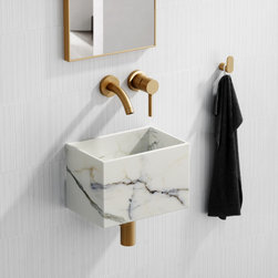 Calacatta Marble Tucci Wall Hung Basin 300mm - Bathroom Sinks