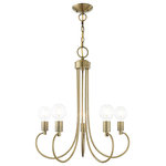 Livex Lighting - Livex Lighting Bari 5 Light Antique Brass Chandelier - Graceful curved lines and exposed bulb sockets make the Bari collection�perfect for your mid-mod or transitional home. The eclectic look is perfect for spaces wanting an urban, minimalistic or industrial touch. With superb craftsmanship and affordable price, this antique brass finish five-light chandelier is sure to tastefully indulge your extravagant side.