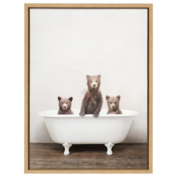 Sylvie Bears in Vintage Bathtub Framed Canvas by Amy Peterson, Natural 18x24