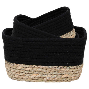 Sleek Black Cotton Storage Baskets Organizer Padang Bins Stackable