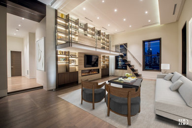 Example of a trendy living room design in Chicago