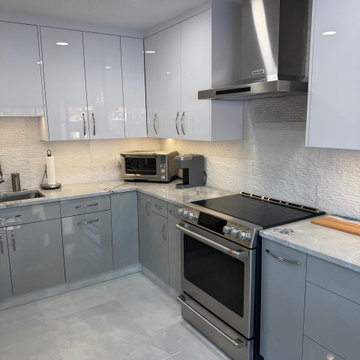 Delray Beach FL Modern Custom Kitchen -White & Gray- High Gloss Milino Cabinetry