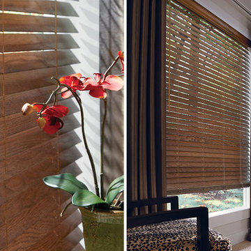 DARK WOOD BLINDS - Hunter Douglas Parkland Ash - home office design