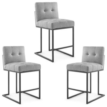 Home Square 3 Piece Upholstered Metal Counter Stool Set in Black and Light Gray