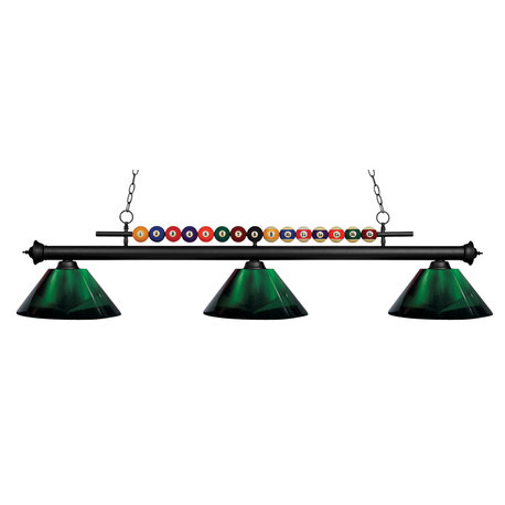 Shark 3-Light Billiard, Matte Black With Green Shade
