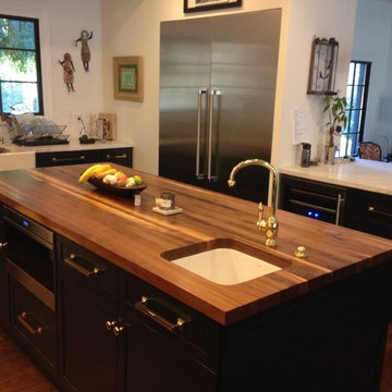 custom kitchen with butcher block island