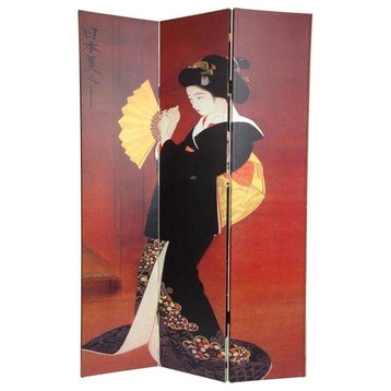 6' Tall Double Sided Japanese Ladies Canvas Room Divider