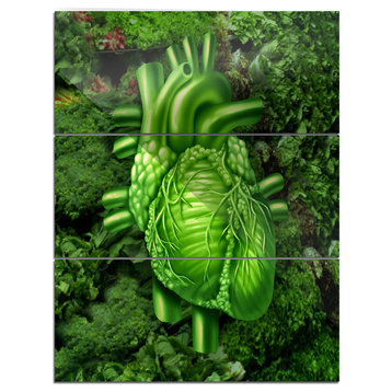 "Green Healthy HeArt" Glossy Metal Wall Art, 3 Panels, 28"x36"