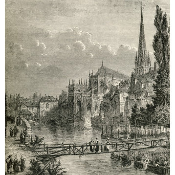 View Of Caen  France And The Orne River In The 19Th Century. From French Picture