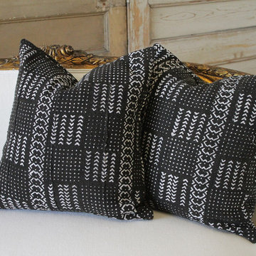 Vintage African Mud Cloth Accent Pillows with Down Insert
