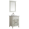 Piedmont 24" Single Vanity With White Marble Top, Antique White, With Mirror