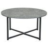 Jamestown Round Coffee Table Rustic Slate Concrete and Black Metal
