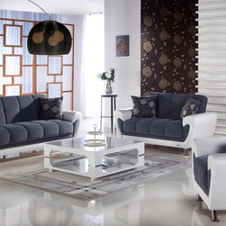 Duru Modern Fabric / Leather Sofa Set in Cozy Gray - $1446.93 - Living Room Furniture Sets
