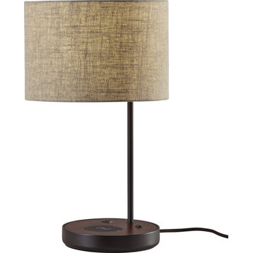 Oliver Wireless Charging Table Lamp - Matte Black, Walnut Poplar Wood