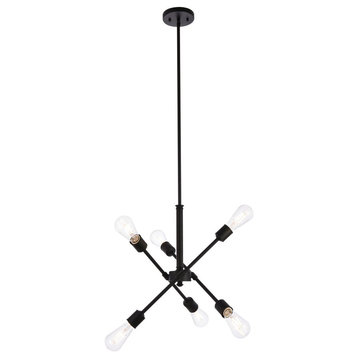 Aria 6-Light Black Pendant With Hanging Rod