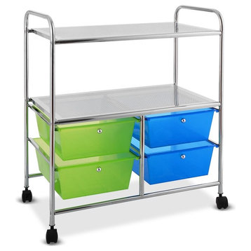 Modern 4-Drawers Shelves Rolling Storage Cart Rack, Blue