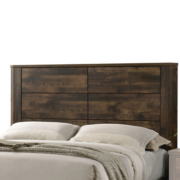 Benzara BM221390 Queen Size Bed with Panel Design Headboard, Rustic Brown