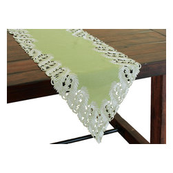 Xia Home Fashions - Laurel Embroidered Cutwork Spring Table Runner, 15"x72", Green - Table Runners