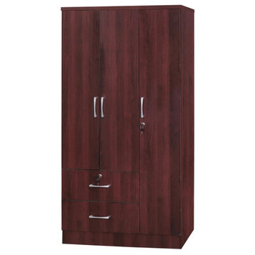 Better Home Products Symphony Wardrobe Armoire Closet with Two Drawers Mahogany