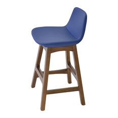 sohoConcept - Pera Wood Counter Stool, Blue, Seat: Leatherette - Bar Stools and Counter Stools