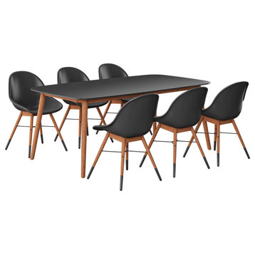 Amazonia 7 Piece Rectangular Patio Dining Set, Black Plastic/Resin Chairs
