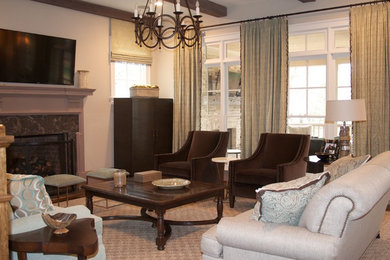 Example of a transitional family room design in Atlanta