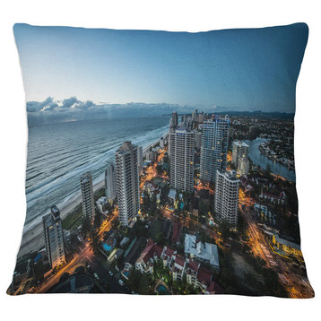 Brisbane Skyscrapers and Sea Aerial View Cityscape Throw Pillow, 18"x18"