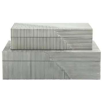 Resin 2-Piece Set Ridged Boxes, White