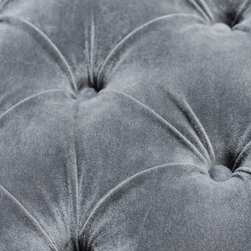 Hana Velvet Deep Buttoned Grey Velvet and Box Section Pipe Bench/Footstool - Upholstery Fabric