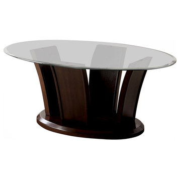 Furniture of America Lantler Oval Glass Top & Wood Coffee Table in Dark Cherry