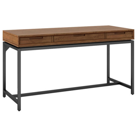 Banting Solid Hardwood Mid Century Desk, Medium Saddle Brown