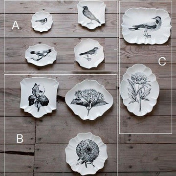 Stoneware Plates With Bird And Flower Images