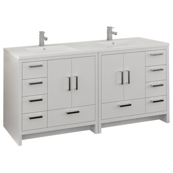 Fresca Imperia 72" Gloss White Double Sink Cabinet With Integrated Sink
