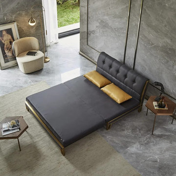 71" Modern Black Convertible Sofa Bed Tufted Leath-Aire Upholstery