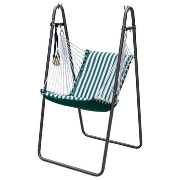 Sunbrella Soft Comfort Swing Chair and Stand, Green, Striped